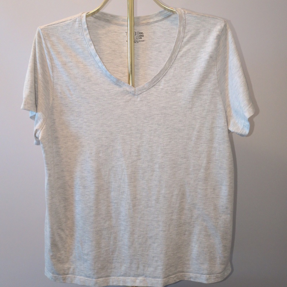 Time and Tru T-Shirt Women XXL Heather Grey Pima Cotton V-Neck Short Sleeve